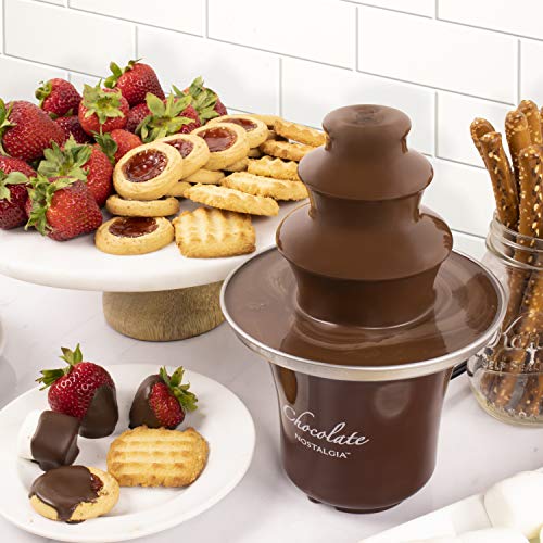 Nostalgia 3 Tier Electric Chocolate Fondue Fountain Machine for Parties - Melts Cheese, Queso, Candy, and Liqueur - Dip Strawberries, Apple Wedges, Vegetables, and More - 8-Ounce - Brown