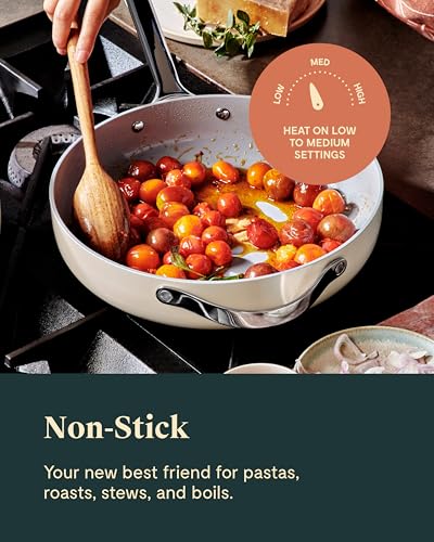Caraway Nonstick Ceramic Sauté Pan with Lid (4.5 qt, 12") - Non Toxic, PTFE & PFOA Free - Oven Safe & Compatible with All Stovetops (Gas, Electric & Induction) - Navy