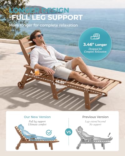 Ciokea Outdoor Chaise Lounge Chair Set of 2, Patio Lounge Chairs for Outside, HDPE Lounge Chair with Wheels & Cup Holder, Poly Chair with 5 Position for Poolside, Deck, Brown