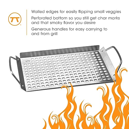 Outset 76631 Stainless Steel Grill Topper Grid, 11"x7" BBQ Pan With Handles
