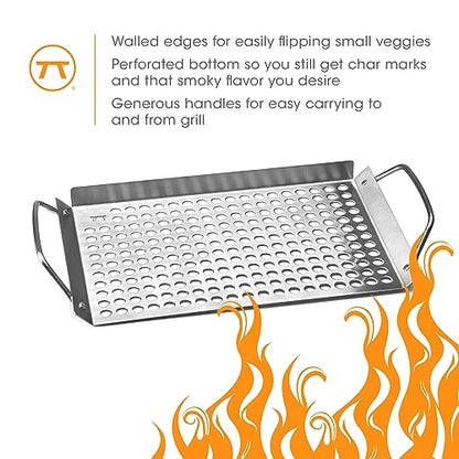 Outset 76631 Stainless Steel Grill Topper Grid, 11"x7" BBQ Pan With Handles