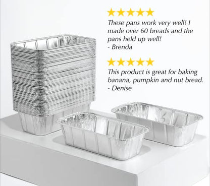 Spare Essentials (65 Pack) 2Lb Foil Bread Pans for Baking, Disposable Bread Pans - Perfect for Baking Banana Bread, Cakes & Meatloaf - 2 Pound Aluminum Pans for Food Serving - 8.5" X 4.5" X 2.5"