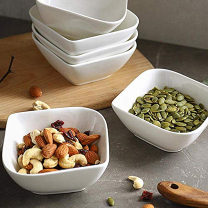 DOWAN Ramekins 8 oz Oven Safe, Creme Brulee Ramekin, Semi-Square Dessert Bowls, Small Serving Bowls, Porcelain Sauce Souffle Dishes, Dipping Custard Cups, Set of 6, Soft White