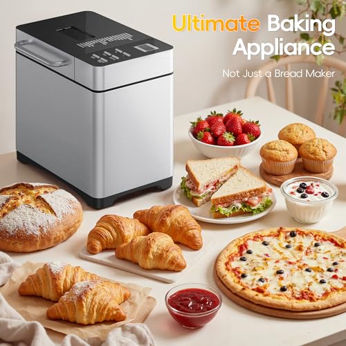 Manastin 19-in-1 Bread Maker Pro, 2LB Bread Machine with Fruit and Nut Dispenser, Stainless Steel Housing, Nonstick Baking Pan, 2 Pound Bread Maker Machine, Ideal Kitchen Gift for Home Bakers
