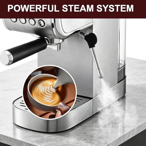 Milaroma Espresso machine 20 Bar, Espresso Maker with Powerful Steam Milk Frother, Stainless Steel Coffee Machine with Fast Heating System for Latte, Cappuccino