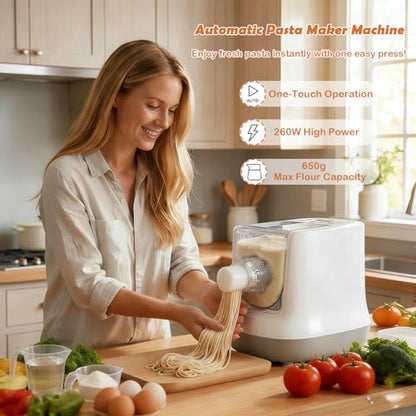 Electric Pasta Maker, Automatic Pasta Maker Machine, Comes with 13 Types Shapes & 650g Flour Large Capacity, Electric Noodle Machine for Spaghetti, Fettucine and Macaroni, Easy to Clean