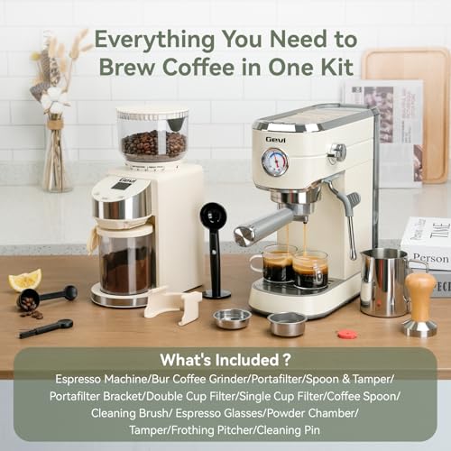 Gevi Espresso Machine 20 Bar with Grinder, Professional Espresso Maker with 35 Precise Grind Settings Burr Coffee Grinders Combos, Super-Automatic Espresso Machines, Ideal for Coffee Lover