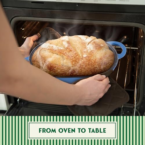 Enameled Cast Iron Bread Oven 2 Qt (Blue), Non-Stick Single Loaf Cast Iron Bread Pan with Lid, Easy Homemade Sourdough Dutch Oven with Lid, Oven-Safe Artisan Bread Baking Pan