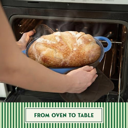 Enameled Cast Iron Bread Oven 2 Qt (Blue), Non-Stick Single Loaf Cast Iron Bread Pan with Lid, Easy Homemade Sourdough Dutch Oven with Lid, Oven-Safe Artisan Bread Baking Pan