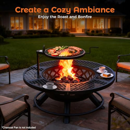 BALI OUTDOORS Fire Pit with Poker, 40 inch Outdoor Fire Pit Patio, Wood Burning Firepits for Outside with Grill