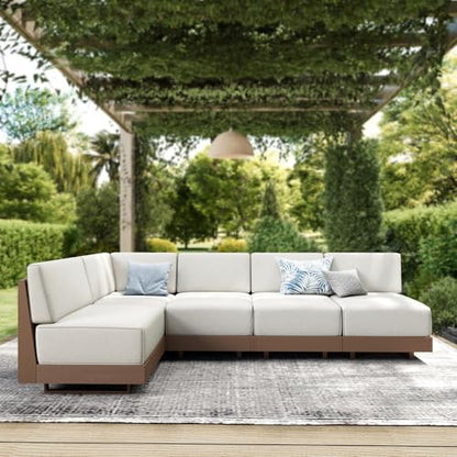 PHI VILLA 5 Piece Wicker Patio Sectional Furniture Set 8.7" Thick Cushions