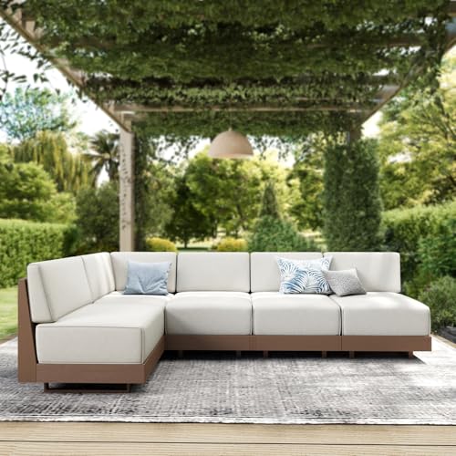PHI VILLA 5 Piece Wicker Patio Sectional Furniture Set 8.7" Thick Cushions