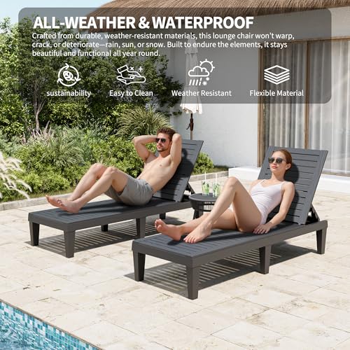 NBYSGO Outdoor Chaise Lounge Chairs Set of 2, Texture Black
