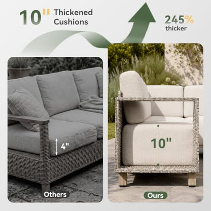 Aoxun Patio Furniture Set with 10'' Thick Cushions (8 Piece, Gray/Beige)