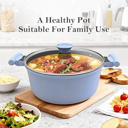 Bobikuke 5 Quart Stock Pot with Lid, Non Stick Cooking Pot, Soup Pot Nonstick with Stay-Cool Handle, Induction Cookware for Pasta,Soup, Suitable for All Stoves, PTFE & PFAS-Free, Blue