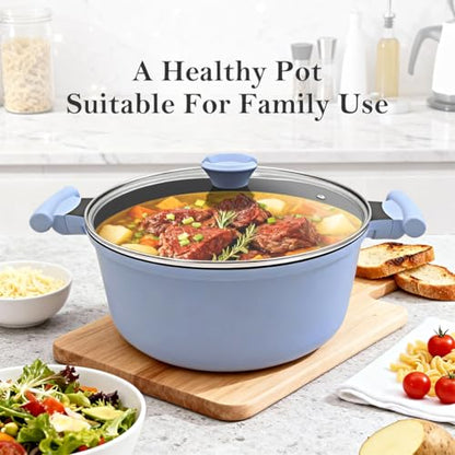 Bobikuke 5 Quart Stock Pot with Lid, Non Stick Cooking Pot, Soup Pot Nonstick with Stay-Cool Handle, Induction Cookware for Pasta,Soup, Suitable for All Stoves, PTFE & PFAS-Free, Blue