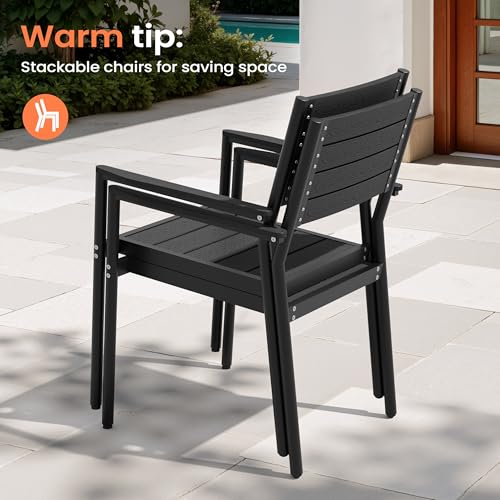 Pellebant 13 Piece Patio Table and Chairs Set for 12, Aluminum Outdoor Dining Set with Umbrella Hole, Stackable Dining Chair & 118" Dining Table, Black