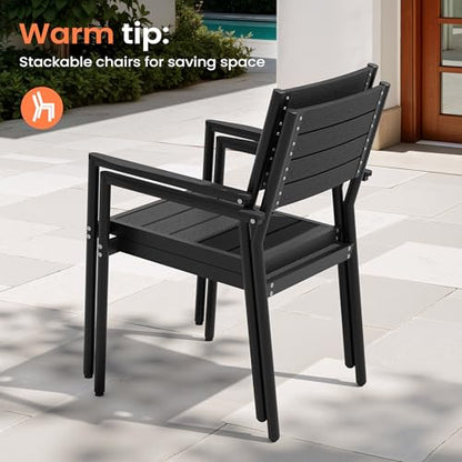 Pellebant 13 Piece Patio Table and Chairs Set for 12, Aluminum Outdoor Dining Set with Umbrella Hole, Stackable Dining Chair & 118" Dining Table, Black