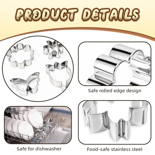 6 PCS Flower Cookie Cutters Set, Stainless Steel Flowers Cookie Cutters, Butterfly Cherry Blossom Tulip Daisy Shaped Baking Tools for Home Baking, Party Favors (Flower & Butterfly)