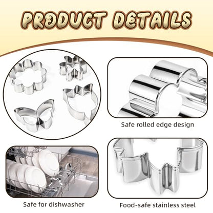 6 PCS Flower Cookie Cutters Set, Stainless Steel Flowers Cookie Cutters, Butterfly Cherry Blossom Tulip Daisy Shaped Baking Tools for Home Baking, Party Favors (Flower & Butterfly)