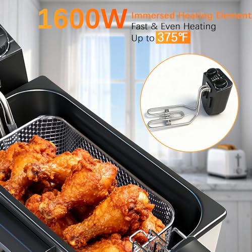 CATTLEMAN Deep Fryer with Basket, 1600W, 3L, Timer and Temperature Control
