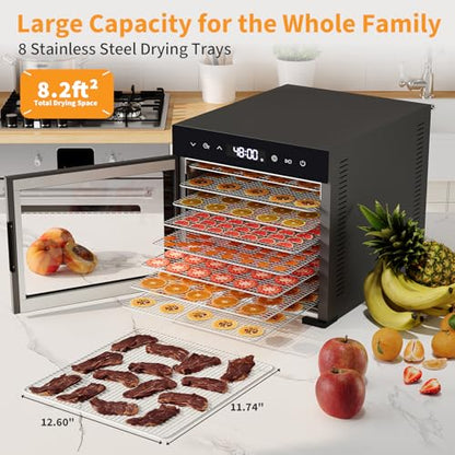 DUMOS Electric Food Dryer Dehydrator, 500W Power, 8 Stainless Steel Trays, 24H Timer, 185°F Temperature Control, Ideal for Jerky, Fruit, Meat, Herbs and Dog Treats