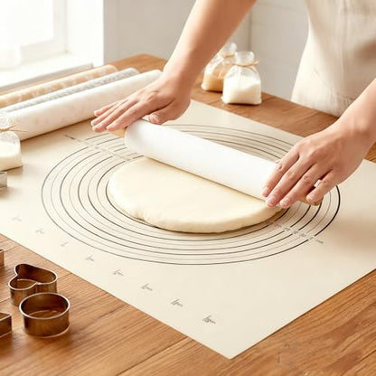 Set of 4 Large Cotton Pastry Mat, 25 X 20 Inch Heavy Cotton Canvas Cloth Pastry Mats, Pastry Cloth and Rolling Pin Cover Set, Rolling Pin Cover Sleeves for Dough Bread Pie Baking Kitchen Supplies