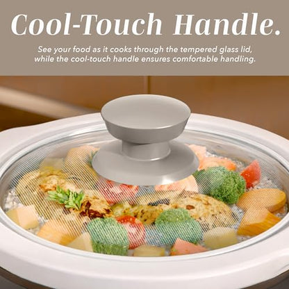 COOK WITH COLOR 2QT Mini Electric Round Slow Cooker - Adjustable Settings, Removable Stoneware Pot, Tempered Glass Lid, Dishwasher Safe, Cool-Touch Side Handles, Sand
