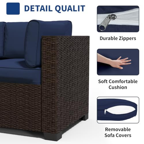 SHGJ&SOFT 9 Piece Patio Furniture Set, Modular Sectional Sofa， Blue