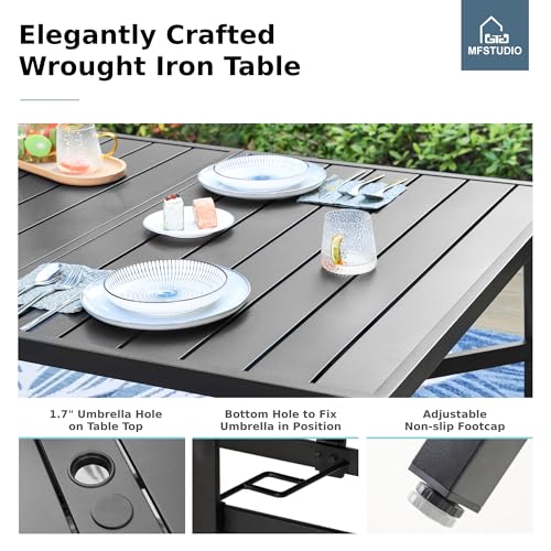 MFSTUDIO Patio Dining Set for 8, Outdoor Table and Chairs Set with Umbrella Hole, 9 Piece Patio Furniture Dining Set for Deck Yard Poolside