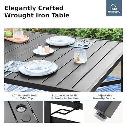 MFSTUDIO Patio Dining Set for 8, Outdoor Table and Chairs Set with Umbrella Hole, 9 Piece Patio Furniture Dining Set for Deck Yard Poolside