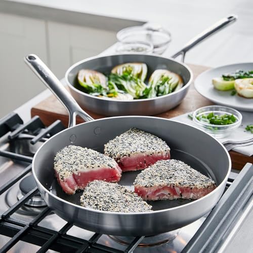 GreenPan GP5 Stainless Steel 5-Ply Healthy Ceramic Nonstick 13 Piece Cookware Pots & Pans Set, Frying Pans, Sauté, Saucepans, Stock Pot, Scratch Resistant, Induction,Dishwasher & Oven Safe, PFAS-Free
