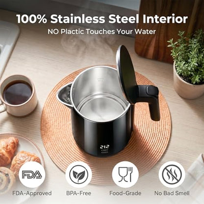 Electric Kettle with Digital Display & Temperature Control, 1.0L Stainless Steel Water Boiler, 1200W Fast Boiling, 4H Keep Warm, BPA-Free Auto Shut-Off, Tea Coffee Kettle for Home Office 120V, White
