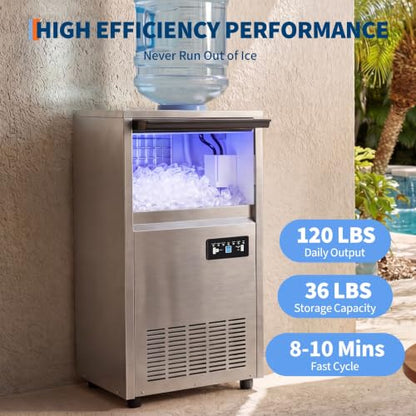 Garvee Commercial Ice Maker Machine 120lbs/24h, Dual Water Inlet Mode
