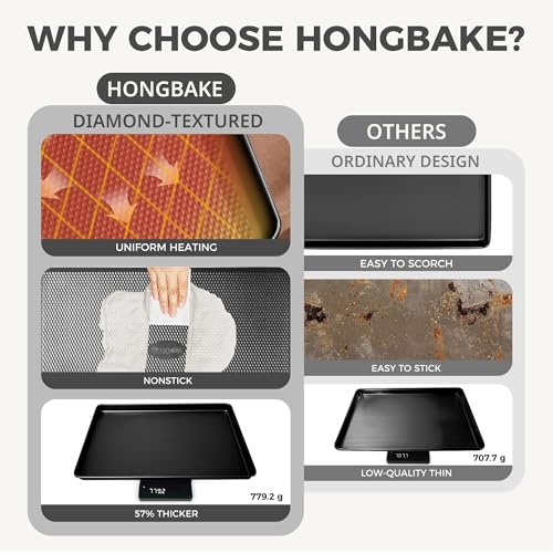 HONGBAKE 9-Piece Baking Pans Set Nonstick, Stackable Non Toxic Bakeware Sets with Diamond Texture, Oven Pan Set for Cooking, Includes Cookie Sheet with Rack, Cake Pan, Roasting Pan, Muffin Tin, Gray