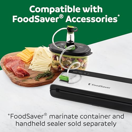 FoodSaver PowerVac Compact Vacuum Sealing Machine Stainless Steel & Black Vertical Storage VS0150 | Preserves freshness reduces bag waste for both dry and wet food