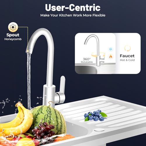 KWCWB Utility Sink,Outdoor Sink,Free Standing Stainless Steel Laundry Tub,with Cleaning Table&Storage Shelves for Garage, Restaurant, Kitchen,Camping, Backyard