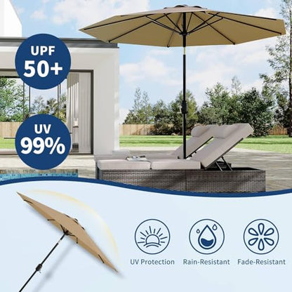 Garvee 9FT Patio Umbrella - Outdoor Table Umbrella with Crank Lift & Push Button Tilt - Market Umbrella 8 Sturdy Ribs UV Protection for Pool, Deck, Yard, Garden, Tan
