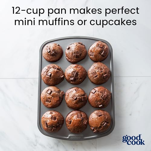 GoodCook Everyday Nonstick Steel Mini Muffin Pan , 12 cup, Gray