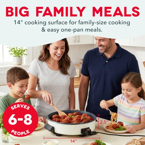 DASH Family Size Electric Skillet with Lid, 6-Quart Ceramic, Cream