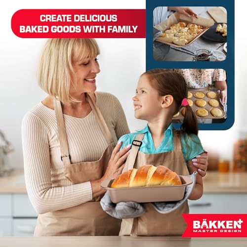BAKKEN 6-Piece Kitchen Baking Pan Set - Commercial Grade Carbon Steel Bakeware, With Nonstick Coating, Stackable and Space-saving Design, PFOA, PFOS, PTFE Free, Oven Safe Tray (Up To 450°F), Brown