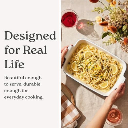 ROSSALLINI Stoneware Casserole Dish Bakeware Set of 3 | Rectangular Dinnerware Set with Handles [Sage Green]