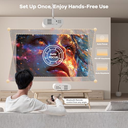 4K Projector with Google TV:3000 Brightness/Auto Lens Cap & 4D Keystone/Auto Focus & AI Voice Control, Sovboi Portable Outdoor Projector with WiFi & Bluetooth, Smart Movie Proyector for Streaming Apps
