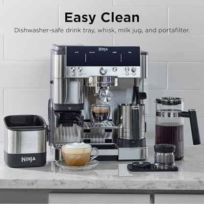 Ninja Luxe Café Premier 3-in-1 Espresso Machine, Drip Coffee, & Rapid Cold Brew | Built-in Coffee Grinder, Hands-Free Milk Frother, Assisted Tamper for Cappuccinos & Lattes | Stainless Steel | ES601