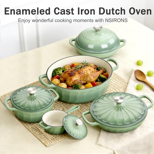 NSIRONS 1 Quart Saucepan with Lid, Enameled Cast Iron Sauce Pan, Heavy Duty Small Pots for Cooking Pasta Sauce, Soup, Milk, Oven Safe up to 500°F (Fig Green)