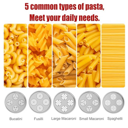 Metal Gourmet Pasta Press Attachment for KitchenAid Stand Mixer – Durable Pasta Maker Attachment with 5 Interchangeable Plates for Spaghetti, Bucatini, Fusilli, Large & Small Macaroni
