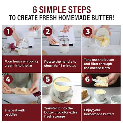 Dazey Butter Churner - Butter Crock, Cheese Cloth, Paddles, Recipe Book INCLUDED- Hand Crank Churn Manual Butter Maker- Create Delicious Homemade Butter With Your Own Dazey Churner