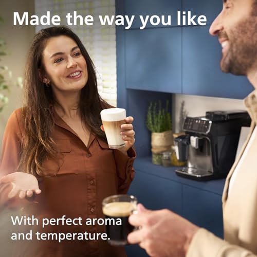 Philips 3300-Series Fully Automatic Espresso Machine - 6 Drinks, Modern Colour Touch Screen, LatteGo Milking System, SilentBrew, 100% Ceramic Grinder, AquaClean Filter. Black Chrome (EP3347/90) (Renewed)