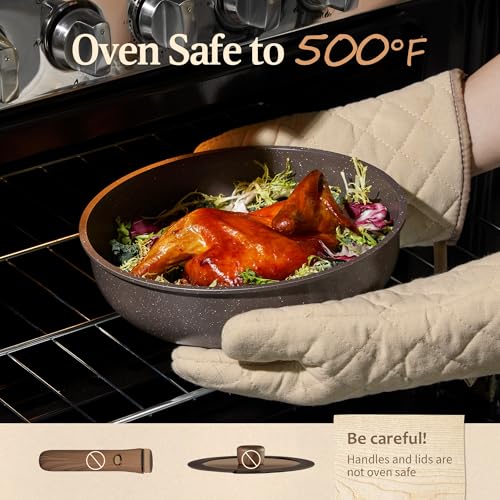 CAROTE 21PCS Pots and Pans Set Non Stick with Detachable Handle, Nonstick Cookware Sets, Cooking Kitchen Set, Oven/Dishwasher Safe, Induction Cookware, Brown, RV Kitchen Pot and Pan