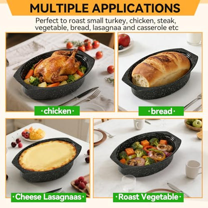 13” Roasting Pan, Turkey Roasting Pan, Small Oval Roaster Pan With Lid For 7 Lb Turkey, Chicken, Lamb, Beef, Vegetables, Casserole, Bread
